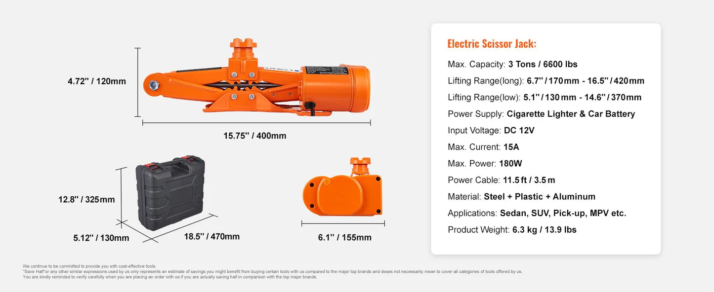SucceBuy Electric Car Jack 3T Scissor Jack with Electric Impact Wrench 12V Portable Car Jack Lifting for SUV Truck Tire Change