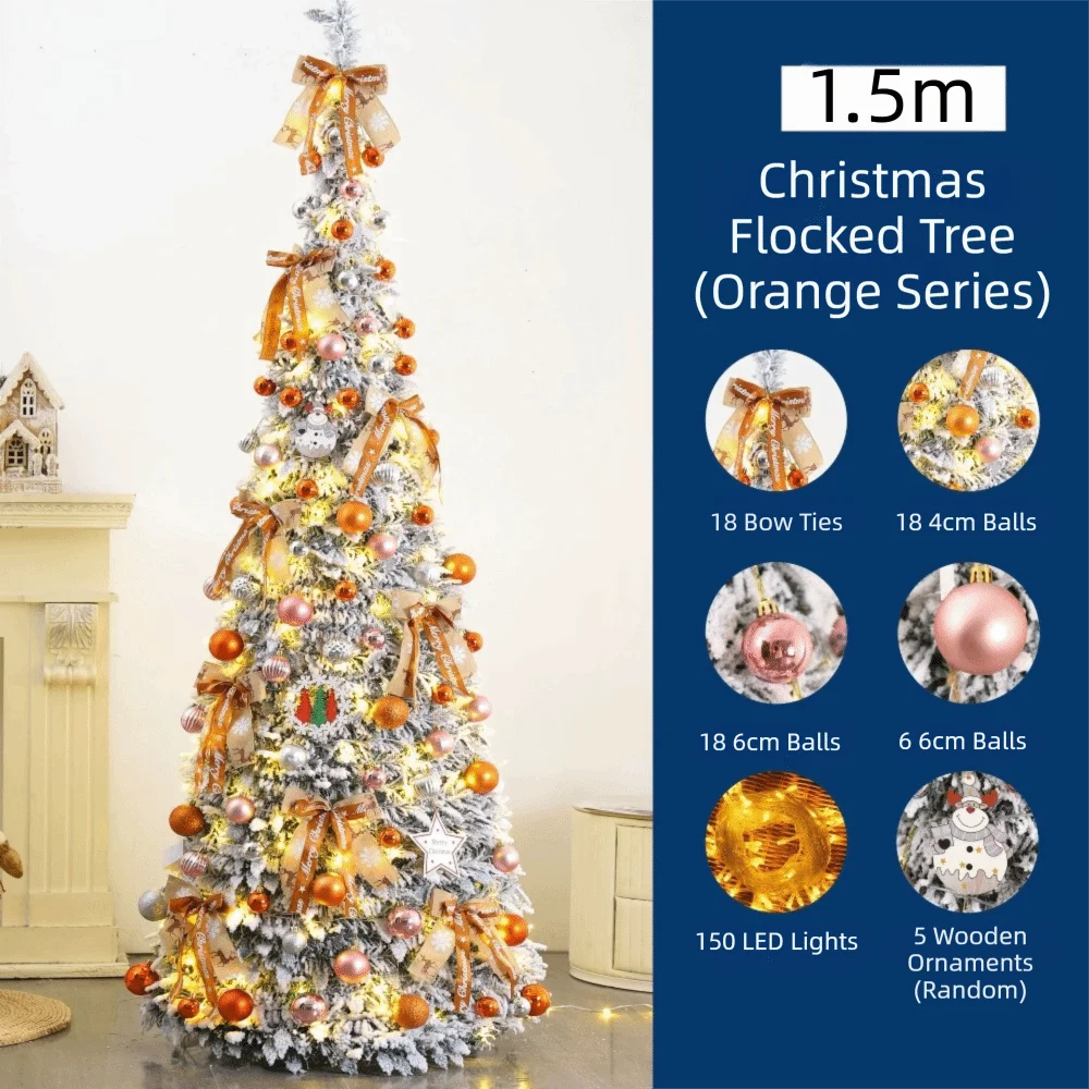 Foldable Snow Flocking Christmas Tree Space Saving Snowy Decor Collapsible Tree New Design With LED Xmas Tree Winter Season