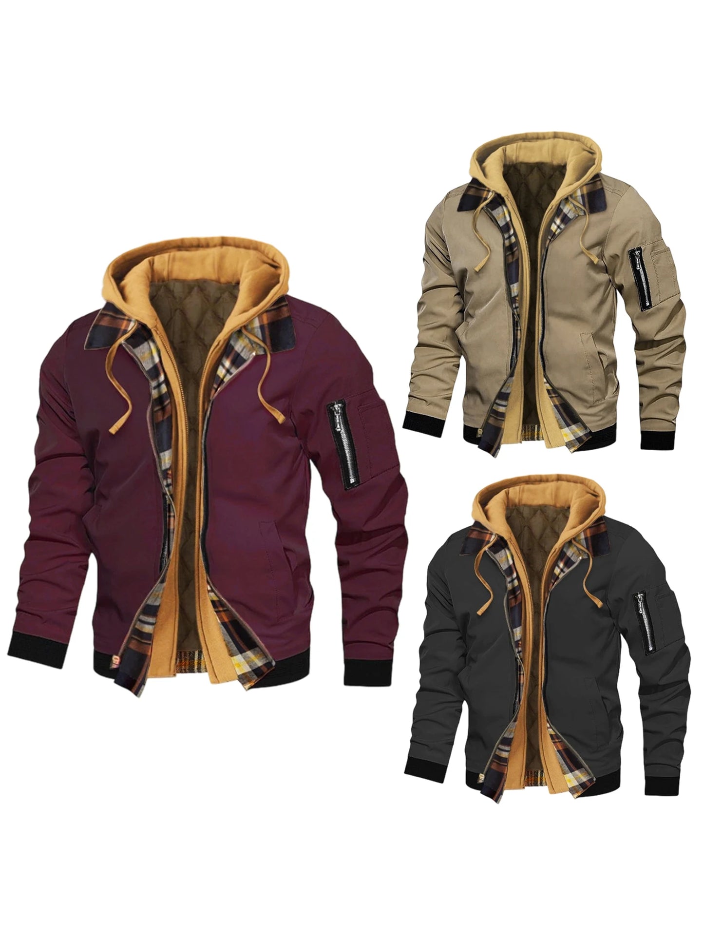 Mens Winter Hooded Jacket Casual Two Piece Style Warm Zip Up Coat