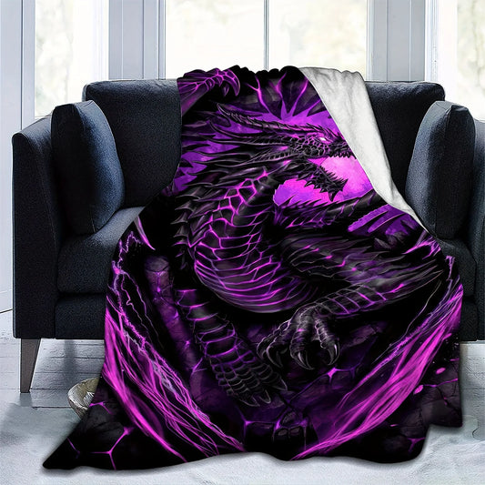 [Dragon Print Flannel Gift Blanket] 1 piece gothic dragon print flannel blanket, gift square blanket is soft and comfortable, su