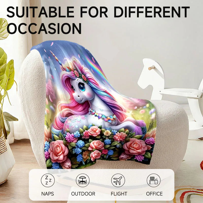1 piece unicorn-themed fluffy flannel blanket, perfect for sofa, bed, office. Ideal gift for family, friends, holidays.