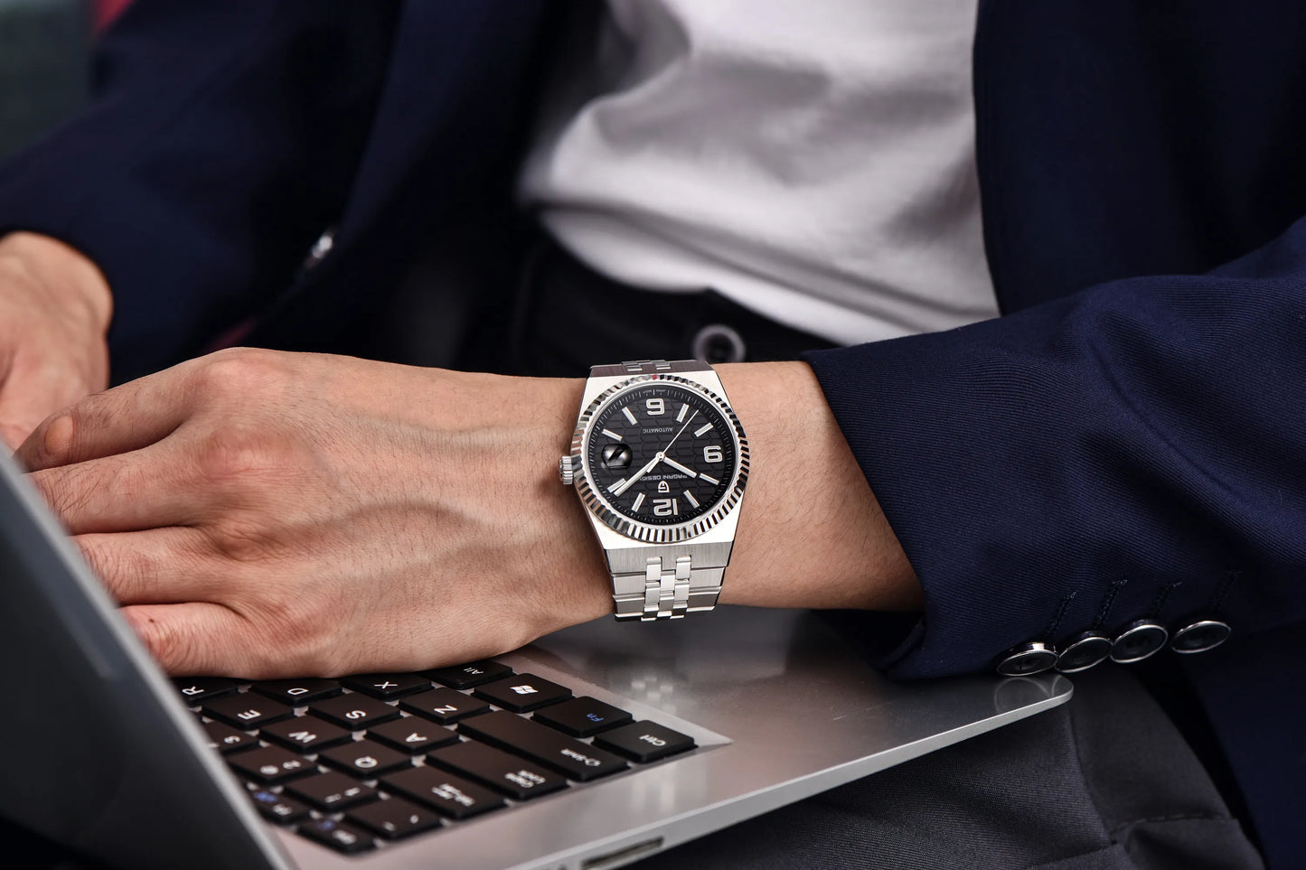 PAGANI DESIGN Men’s Automatic Luxury Watch,  Sapphire Crystal Stainless Steel Waterproof Mechanical Wristwatch with 3D Rhombus Dial