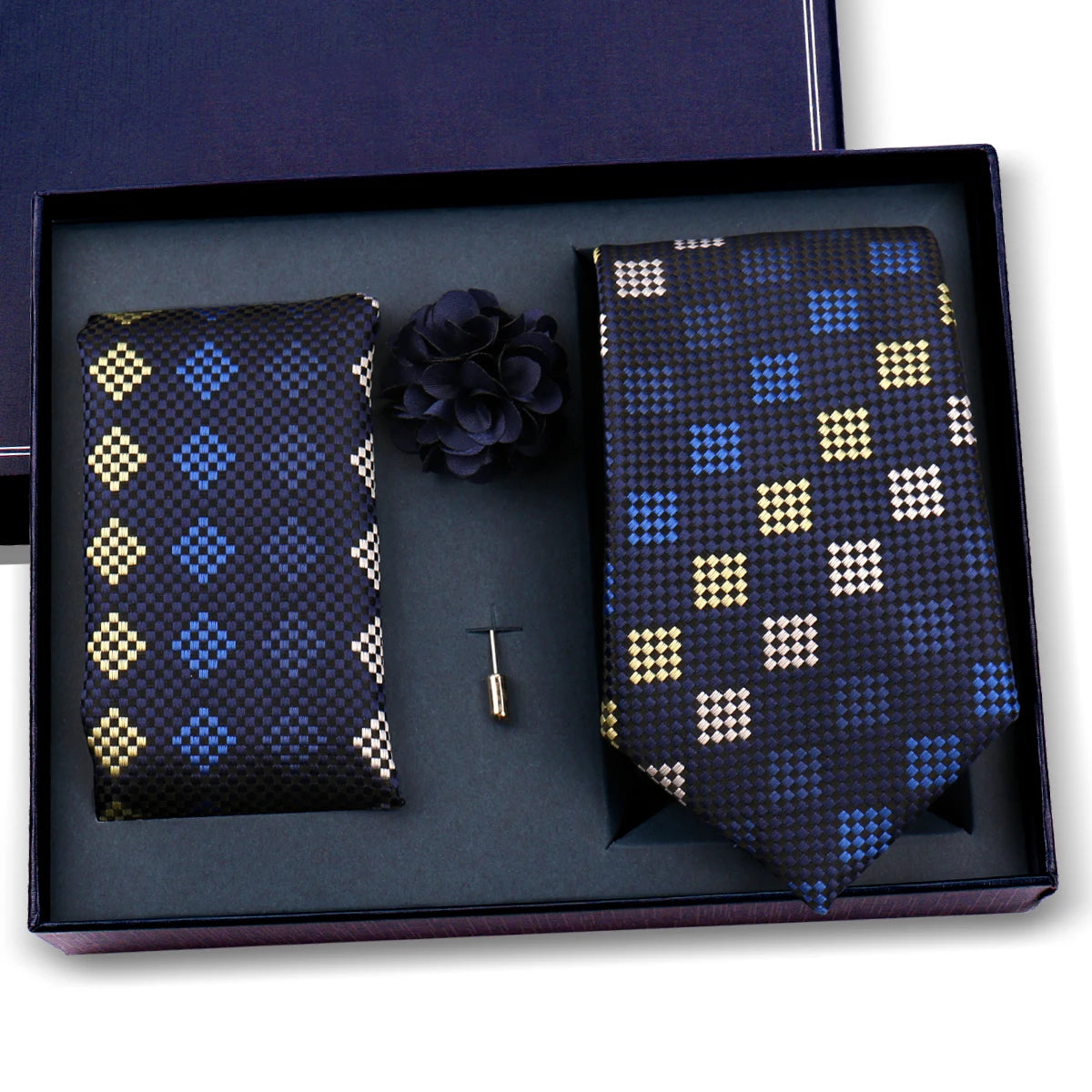 Luxury Men’s Paisley Necktie Gift Set. Silk Tie, Pocket Square, Cufflinks & Gift Box for Weddings & Business