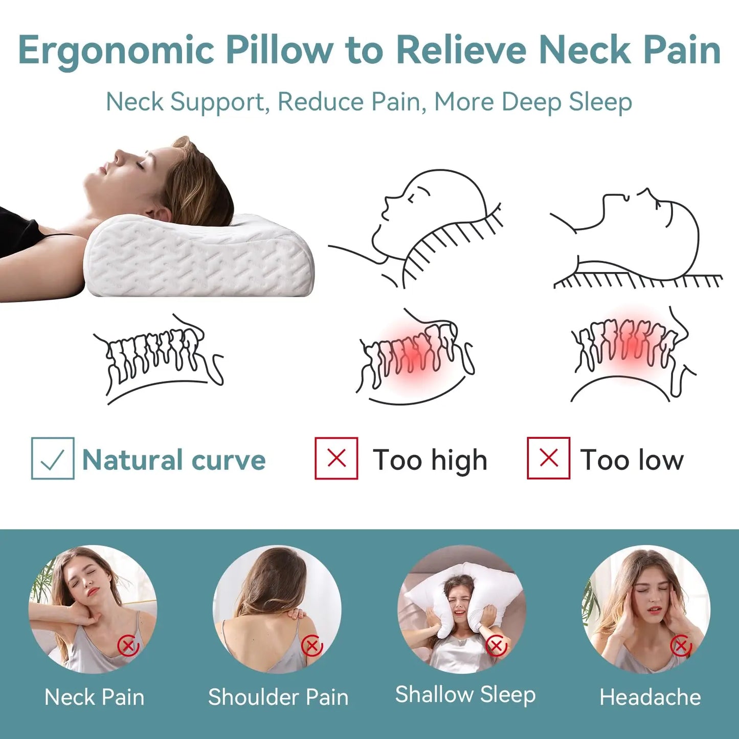 Hcore Ergonomic Memory Foam Pillow For Neck Pain Relief