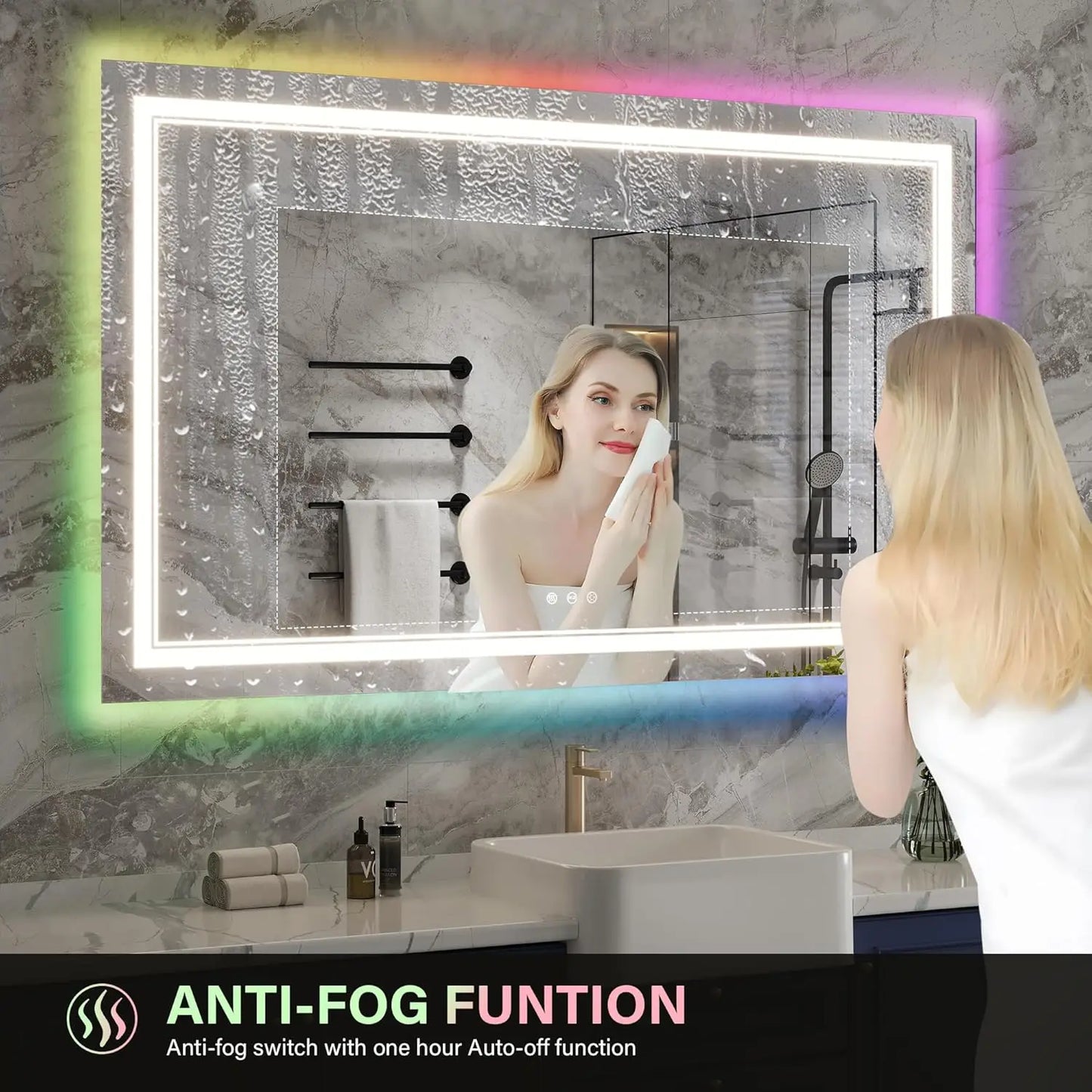 Led Bathroom Mirror With RGB Lights And Memory Function