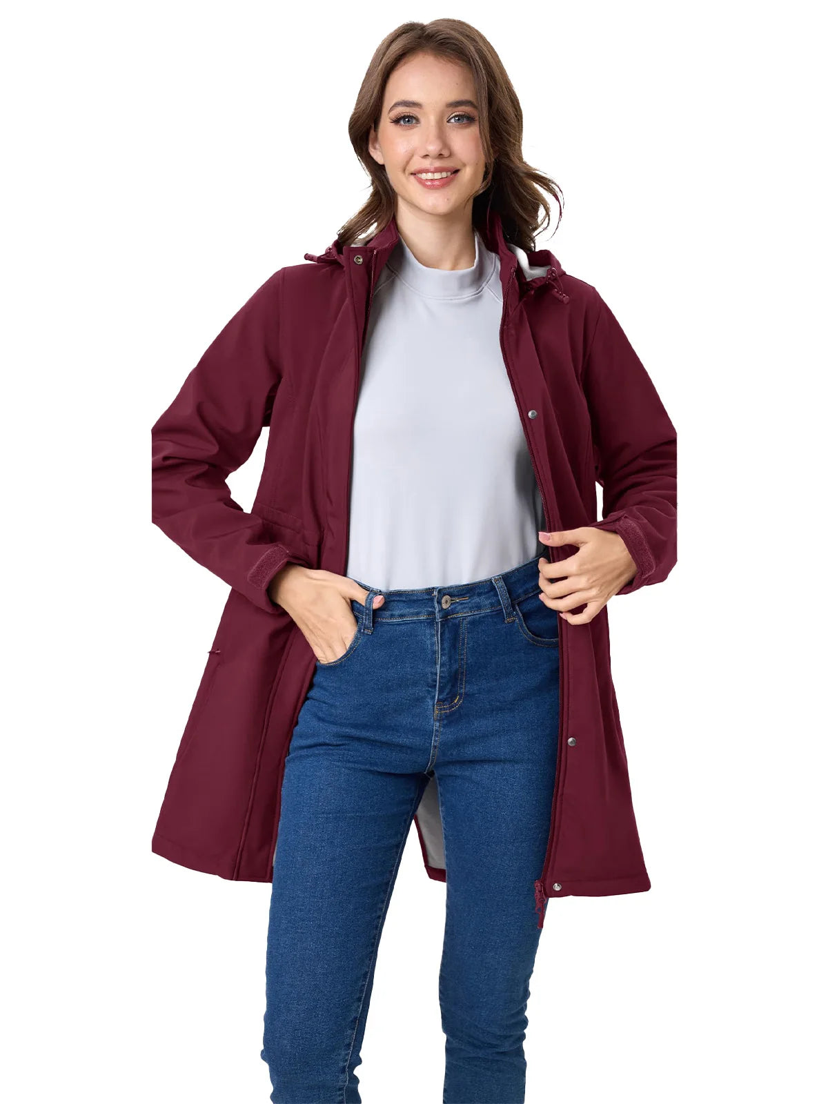 Women's Long Fleece. Lined Hooded Winter Coat – Warm Water-Resistant Jacket