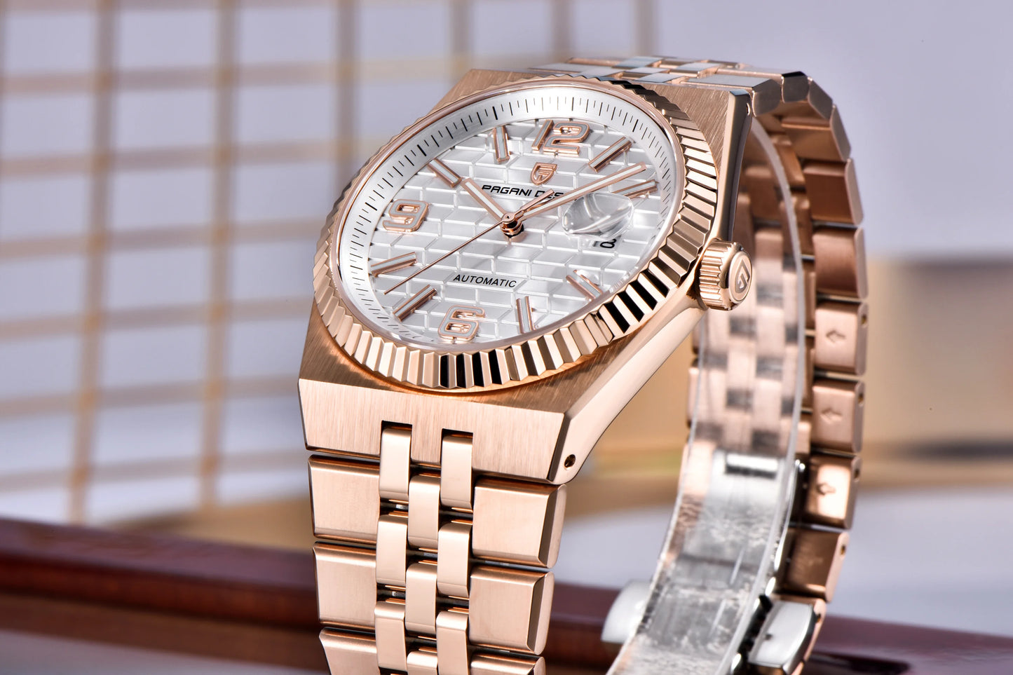 PAGANI DESIGN Men’s Automatic Luxury Watch,  Sapphire Crystal Stainless Steel Waterproof Mechanical Wristwatch with 3D Rhombus Dial