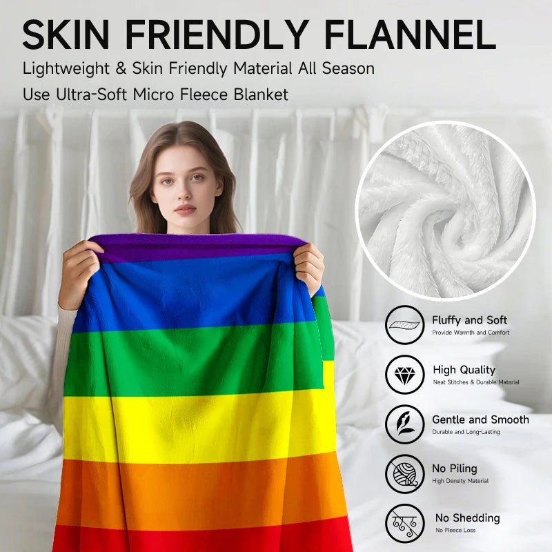 Rainbow Pride Flannel Blanket .Soft Cozy Throw for Bed, Sofa & Home Décor