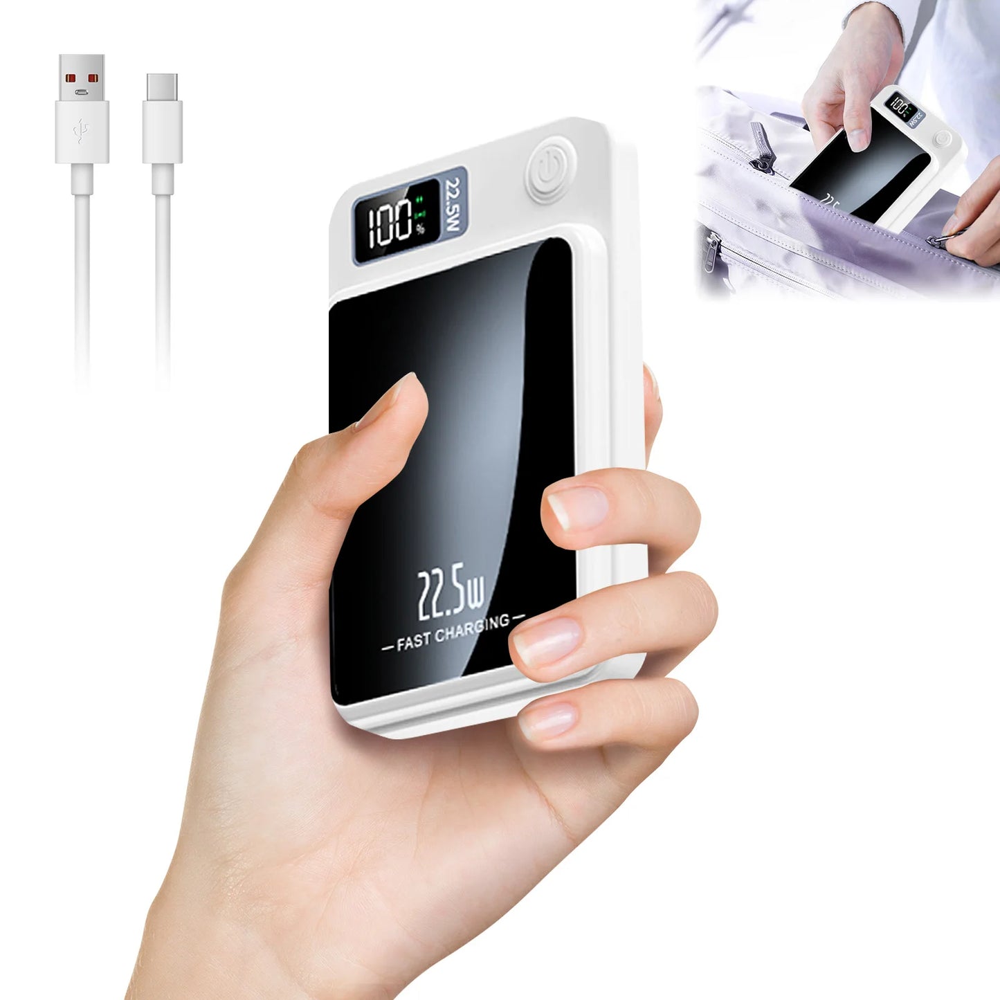 10000mAh Magnetic Wireless Power Bank, 2-in-1 Fast Charging Portable Charger with USB-C & MagSafe Compatible Battery Pack