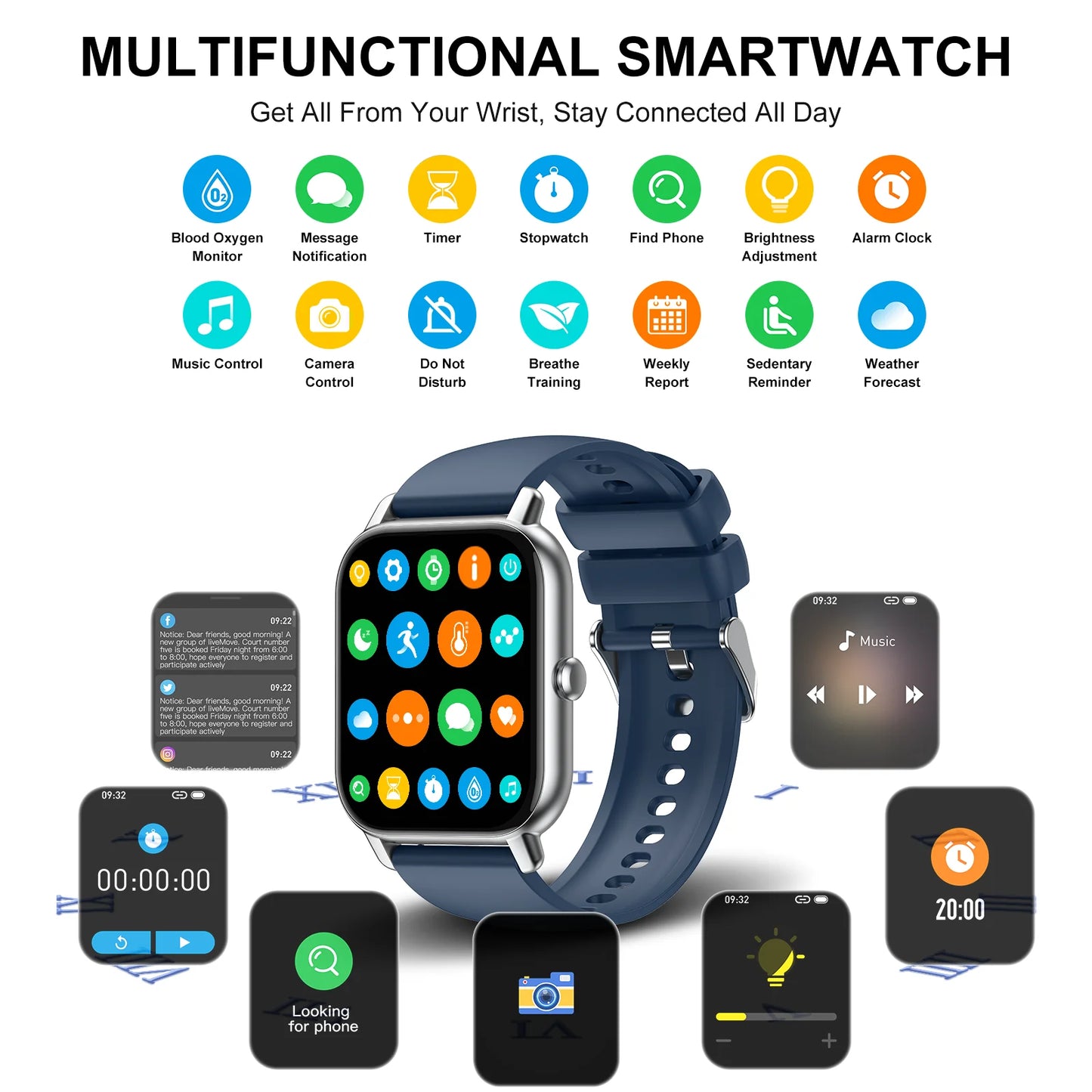 Bluetooth Smart Watch with Fitness Tracking, Calls & Notifications