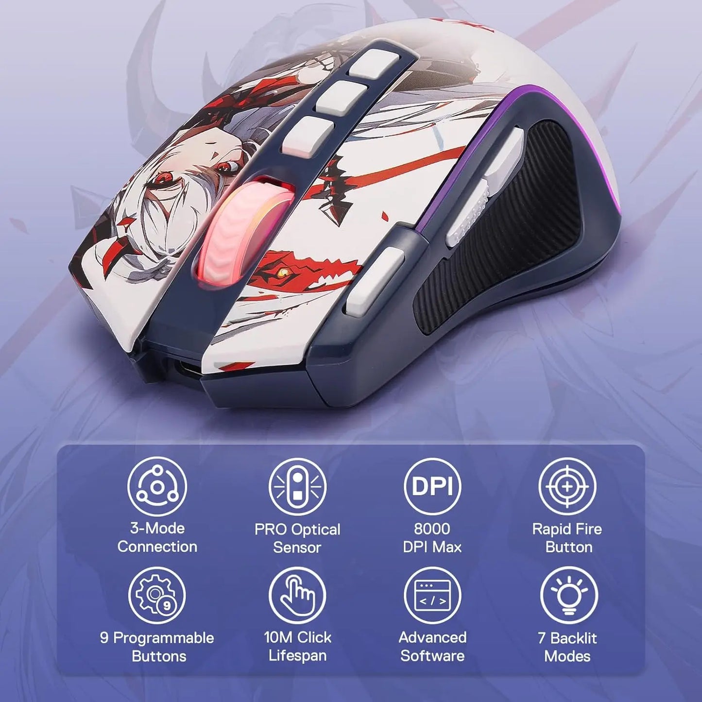 Redragon M612AK PRO RGB Gaming Mouse, 8000 DPI Wired & Wireless Optical Mouse with Programmable Buttons for PC, Laptop & Gaming