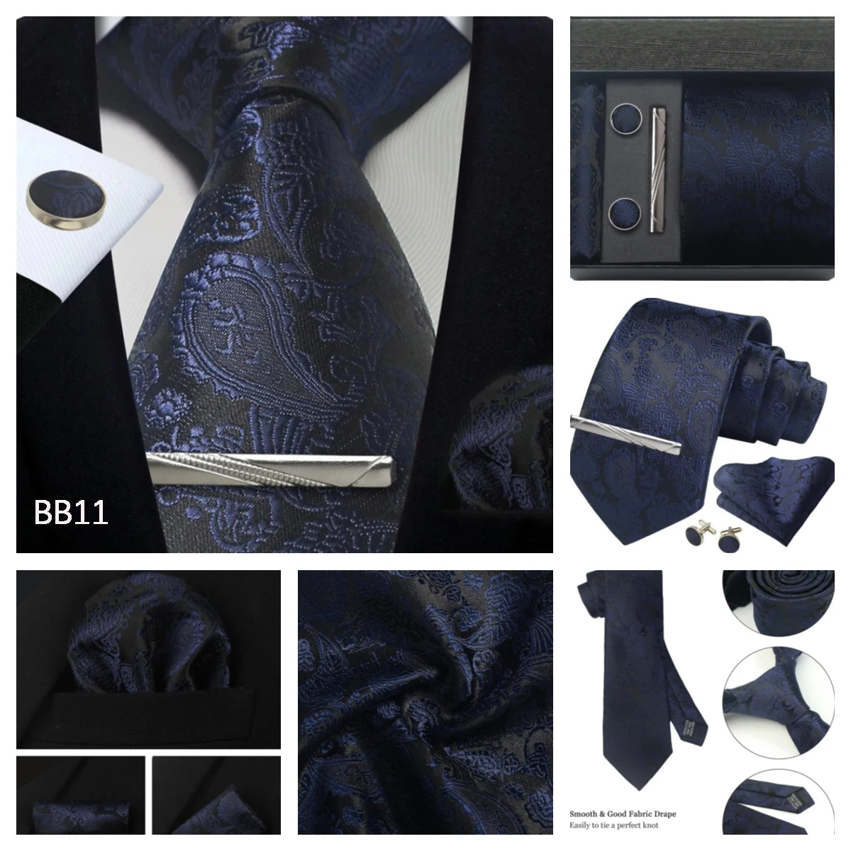 Luxury 100% Silk Paisley Floral Men’s Necktie Set | Business Tie with Matching Pocket Square & Formal Accessories