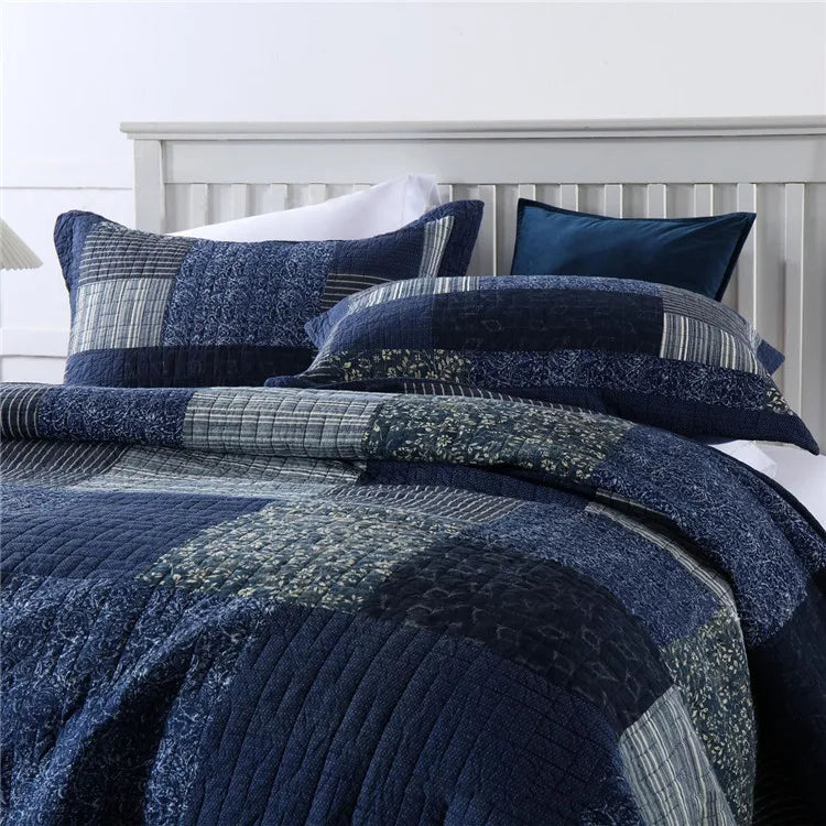 Vintage Cotton Patchwork Quilted Bedspread Set