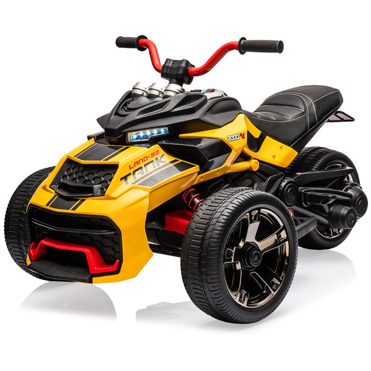 12V 3 Wheeler Ride On ATV Electric Motorcycle, Battery Powered Electric Vehicle w/Led Lights, High & Low Speed, Horn, Music, USB