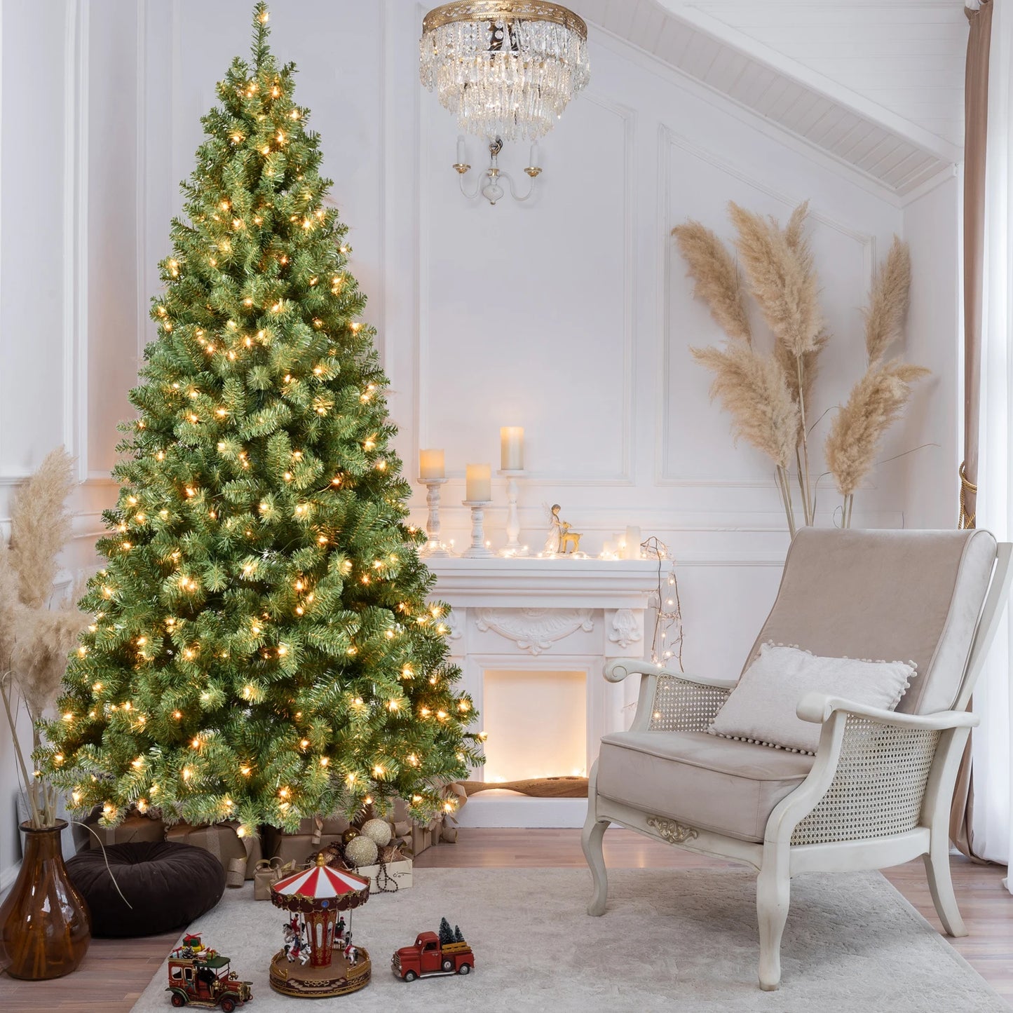 7ft Premium Pre-Lit Christmas Tree with 450 LED Lights . Realistic Full Pine Design for Home & Holiday Décor