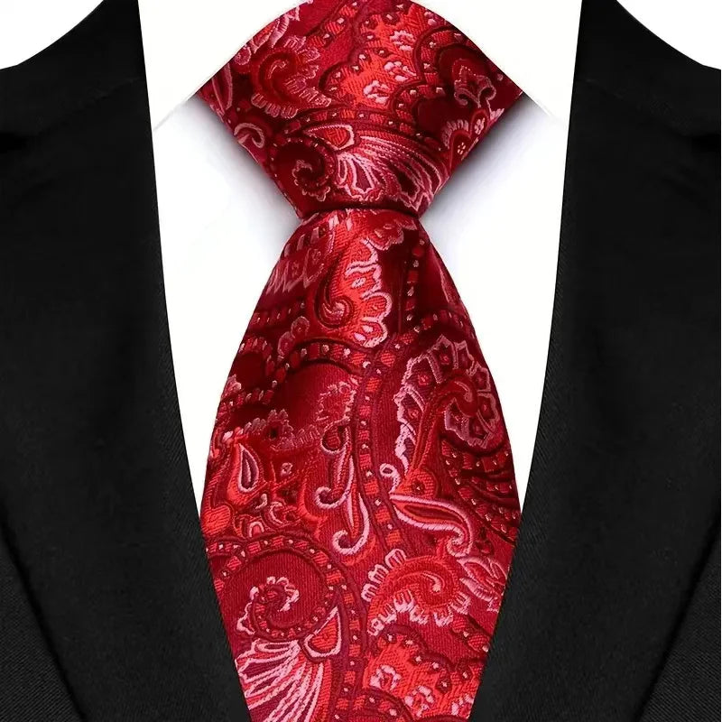 Luxury Red Paisley Men’s Tie. Classic Business and Wedding Necktie