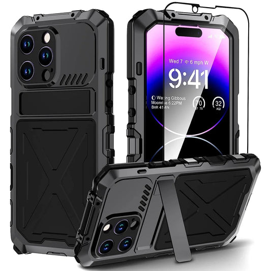 Military Grade Metal MagSafe Phone Case for iPhone 15 Pro Max & iPhone 14 Pro Max with Built-In Stand