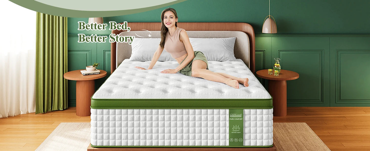 BedStory 12-14'' Hybrid Mattress, Full/King/Queen Size Mattress , Gel Memory Foam & Pocket Springs for Pressure Relief & Support