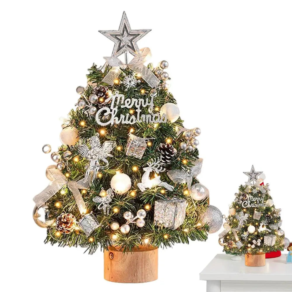 Decorated Tabletop Artificial Christmas Tree. Mini Pre-Decorated Holiday Tree with LED Lights, Ornaments & Star Topper
