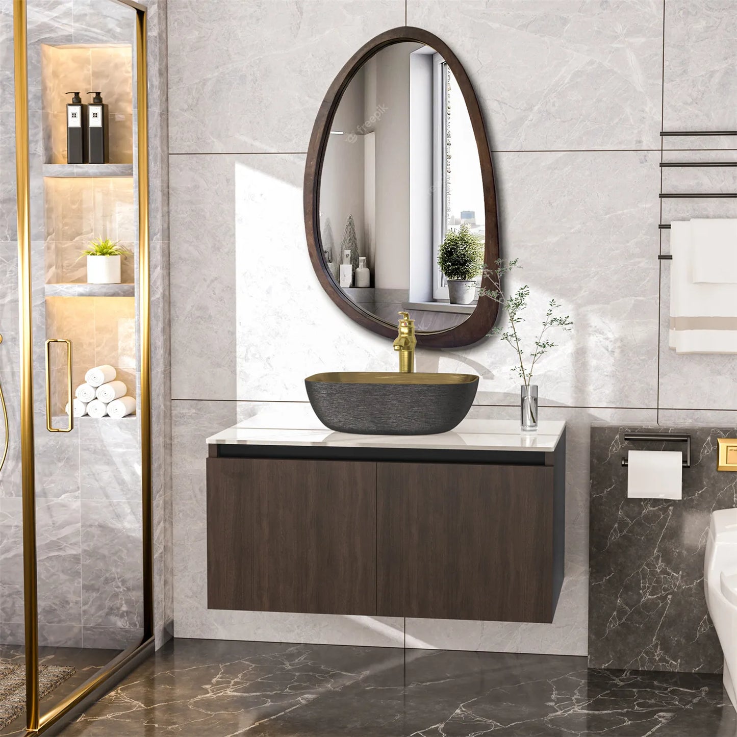 Floating Vanity Bathroom with Sink Combo, Wall Mounted Modern Vanity, Bathroom Cabinet Vanity with Sink Ceramic Basin Faucet