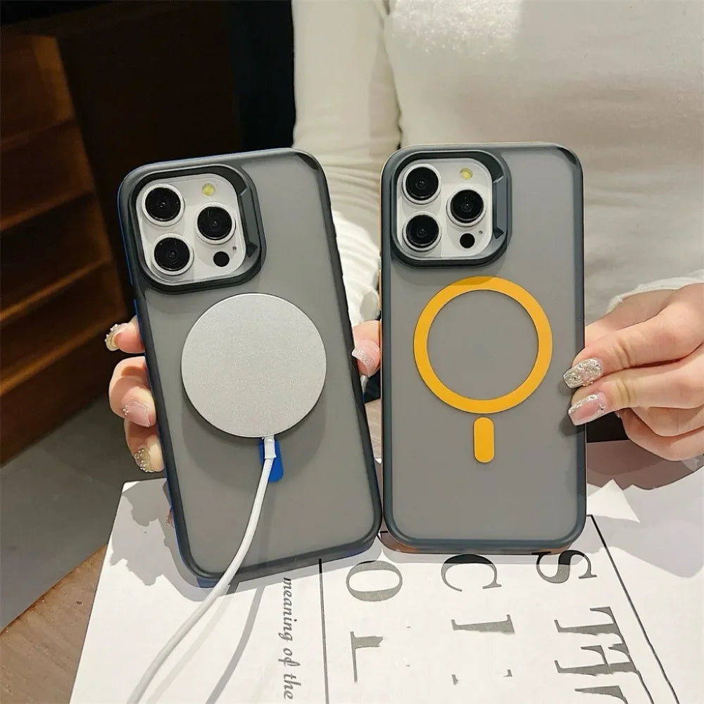 Magnetic Luxury Matte Translucent Armor Shockproof Phone Case For iPhone Samsung