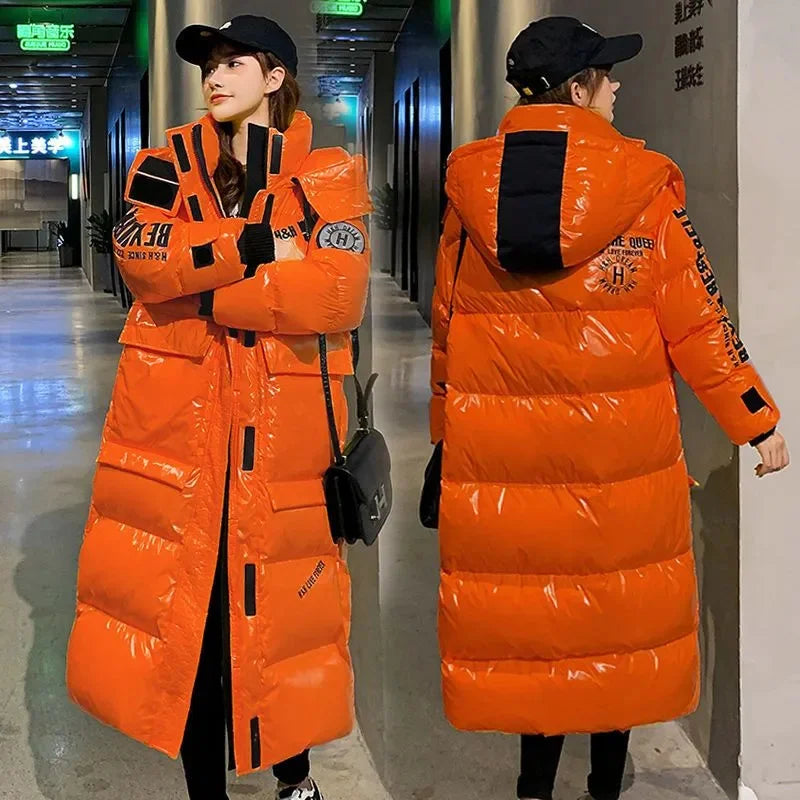 Women's Long Hooded Winter Puffer Coat . Thick Quilted Parka Jacket