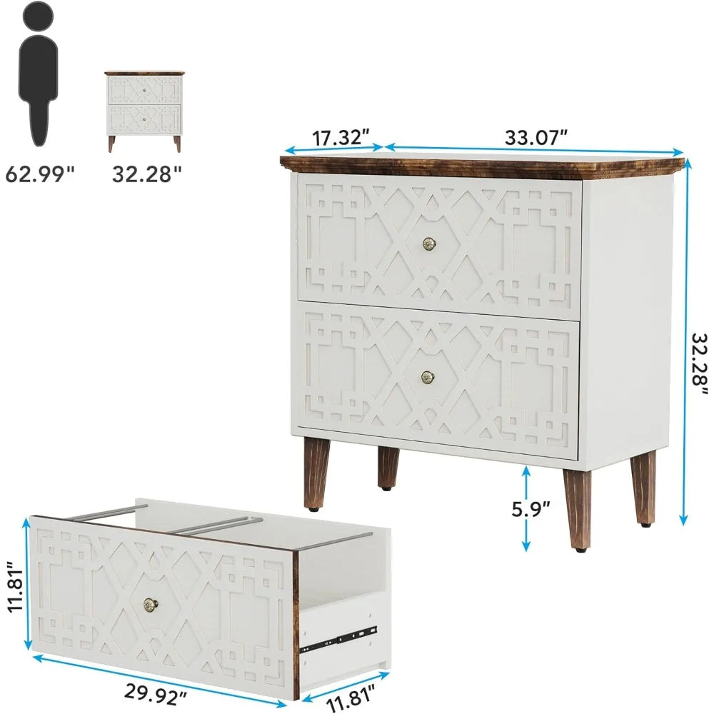 2 Drawer Lateral File Cabinet, Office Filing Cabinet for A4 / Letter Size/Legal Size Files, Wood Storage Cabinet Printer Stand
