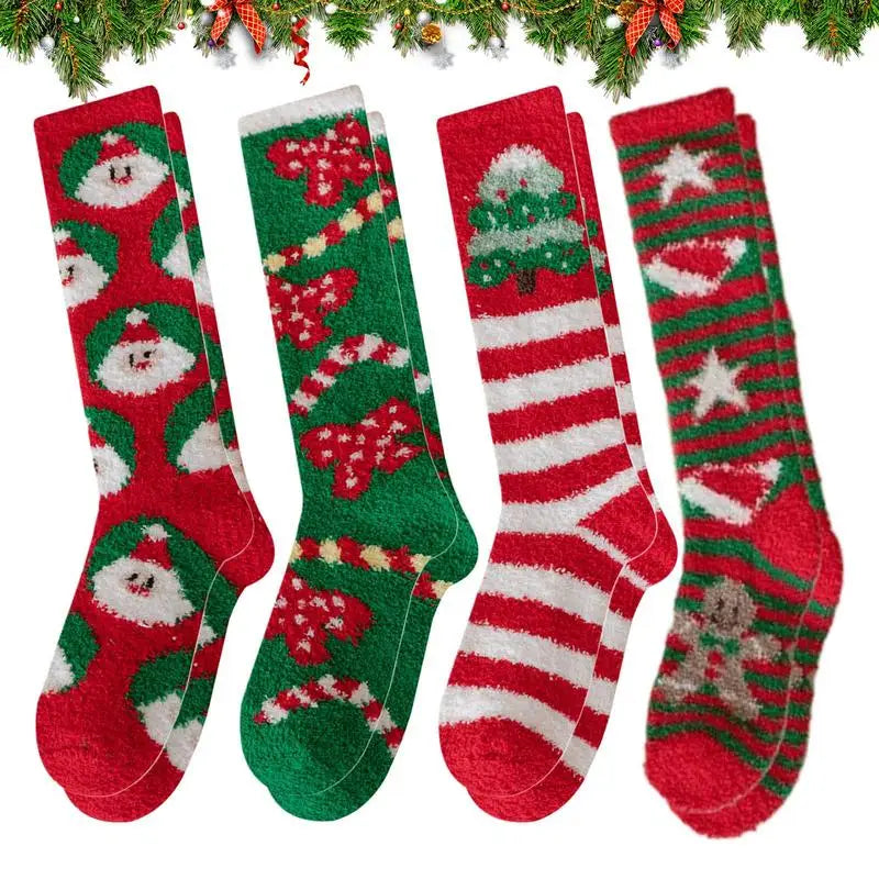 Warm Winter Christmas Socks Winter Crew Socks 4 Pairs Christmas Socks Unisex Holiday Socks Soft Novelty Christmas Supplies For