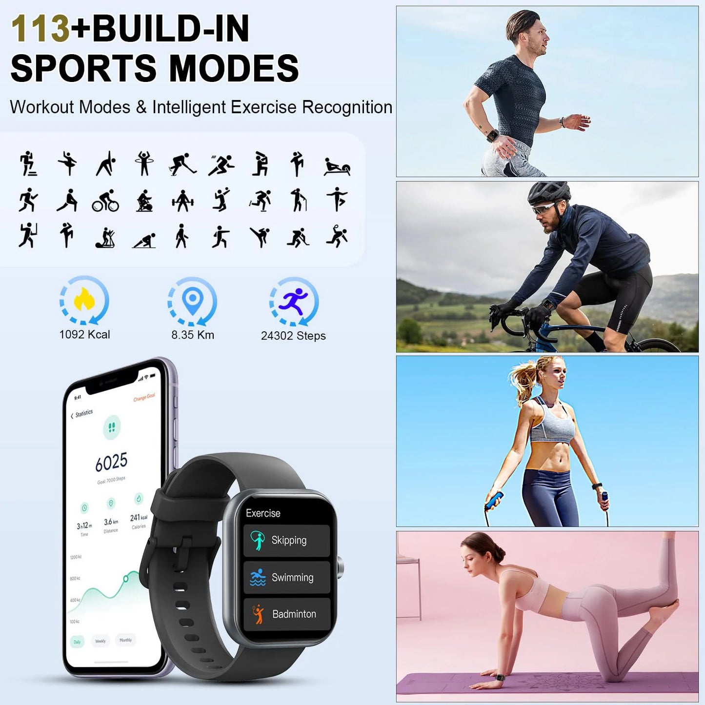 Multi-Function Smart Watch with Fitness Tracking & Bluetooth Connectivity