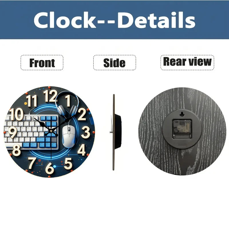 Modern Industrial Wall Clock – Blue Gear  Design & Bold Numerals