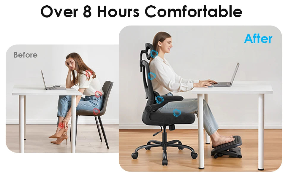 Ergonomic High Back Office Chair with Adjustable Headrest, Lumbar Support, Flip-Up Armrests & Reclining Computer Desk Chair