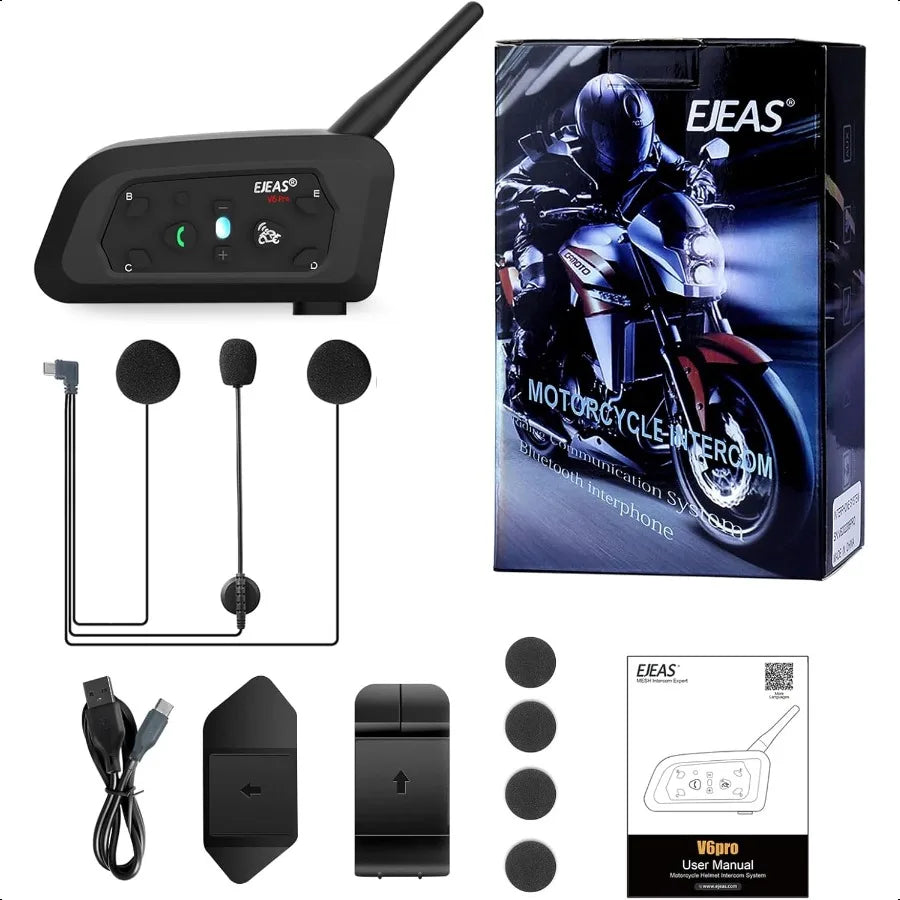 V6 Motorcycle Bluetooth Headset 2 Riders Motorcycle Intercom Helmet Communication System with Noise Reduction and Bluetooth 5.1