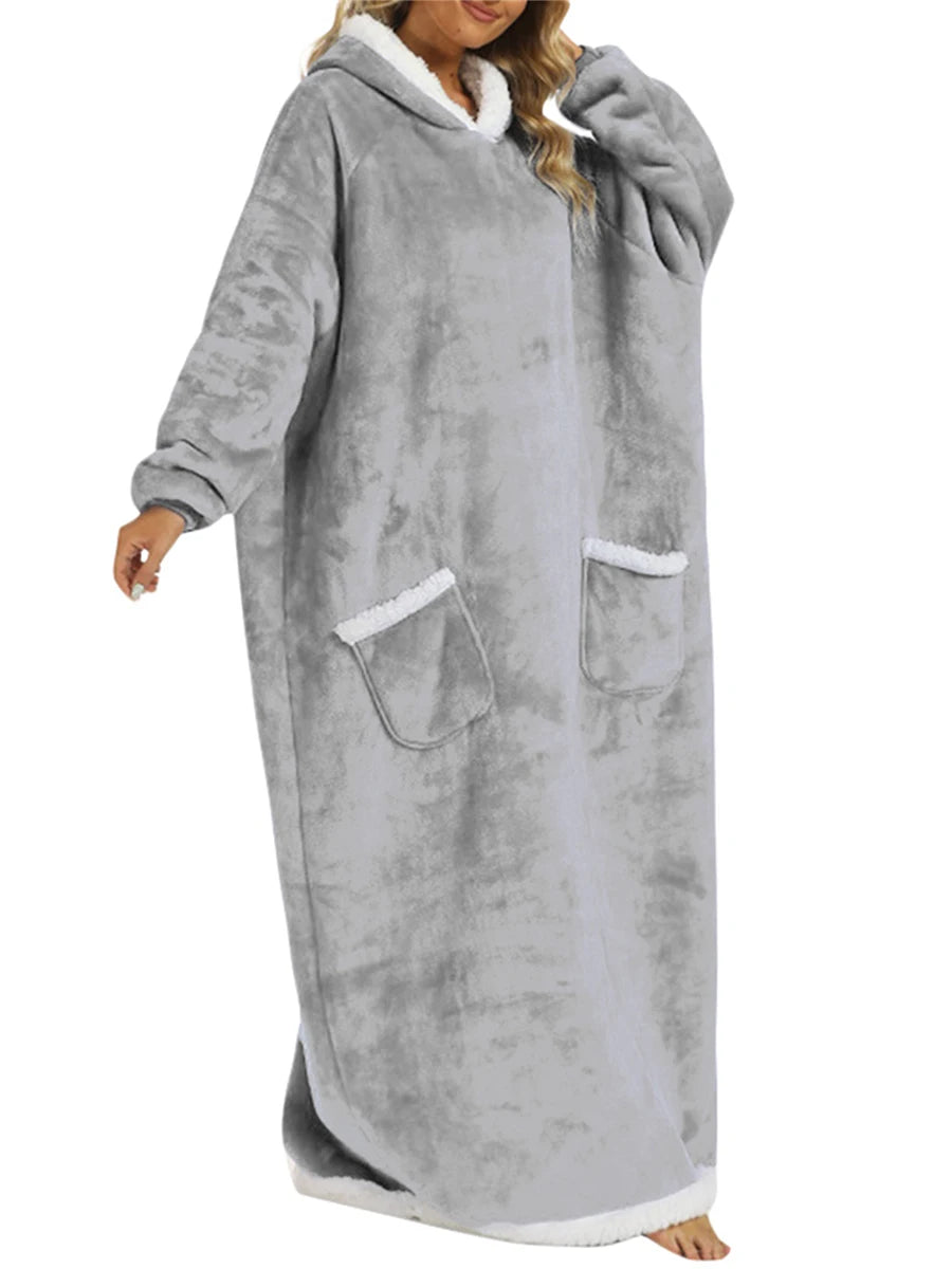 Wearable Blanket Hoodie Long Sleeve Hooded Blanket Oversized Loungewear with Pockets