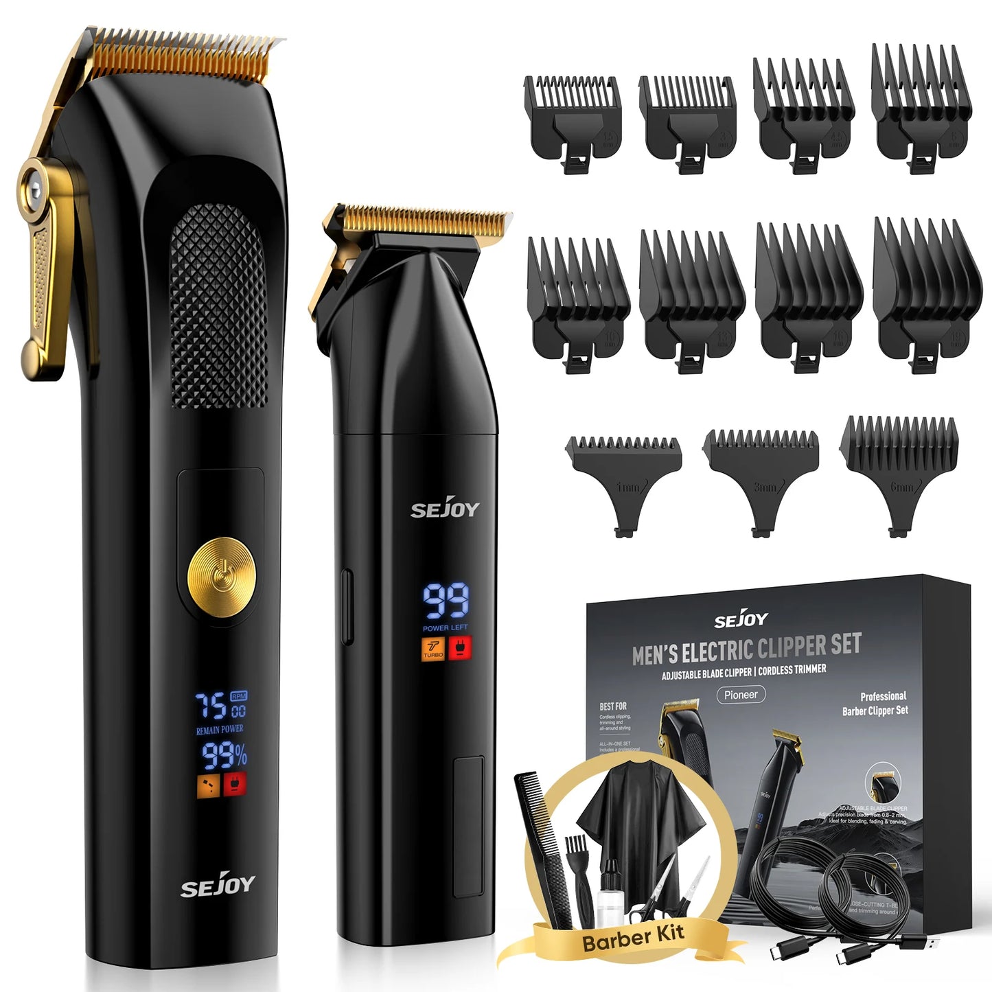 Professional Full Metal Combo Kit Barber Hair Clipper for Men Electric Beard Hair Trimmer Rechargeable Hair Cutting Machine