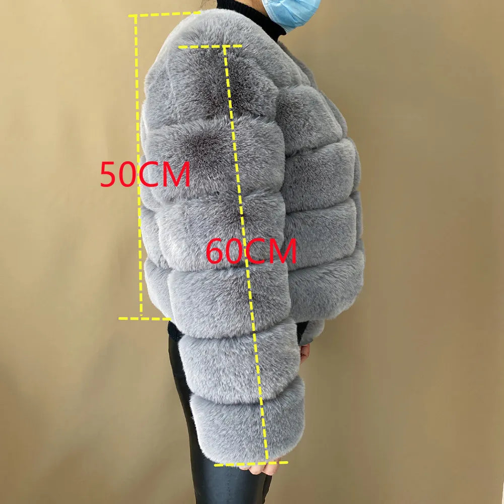 Women's Faux Fur Jacket . Plush Cropped Winter Coat with High Collar