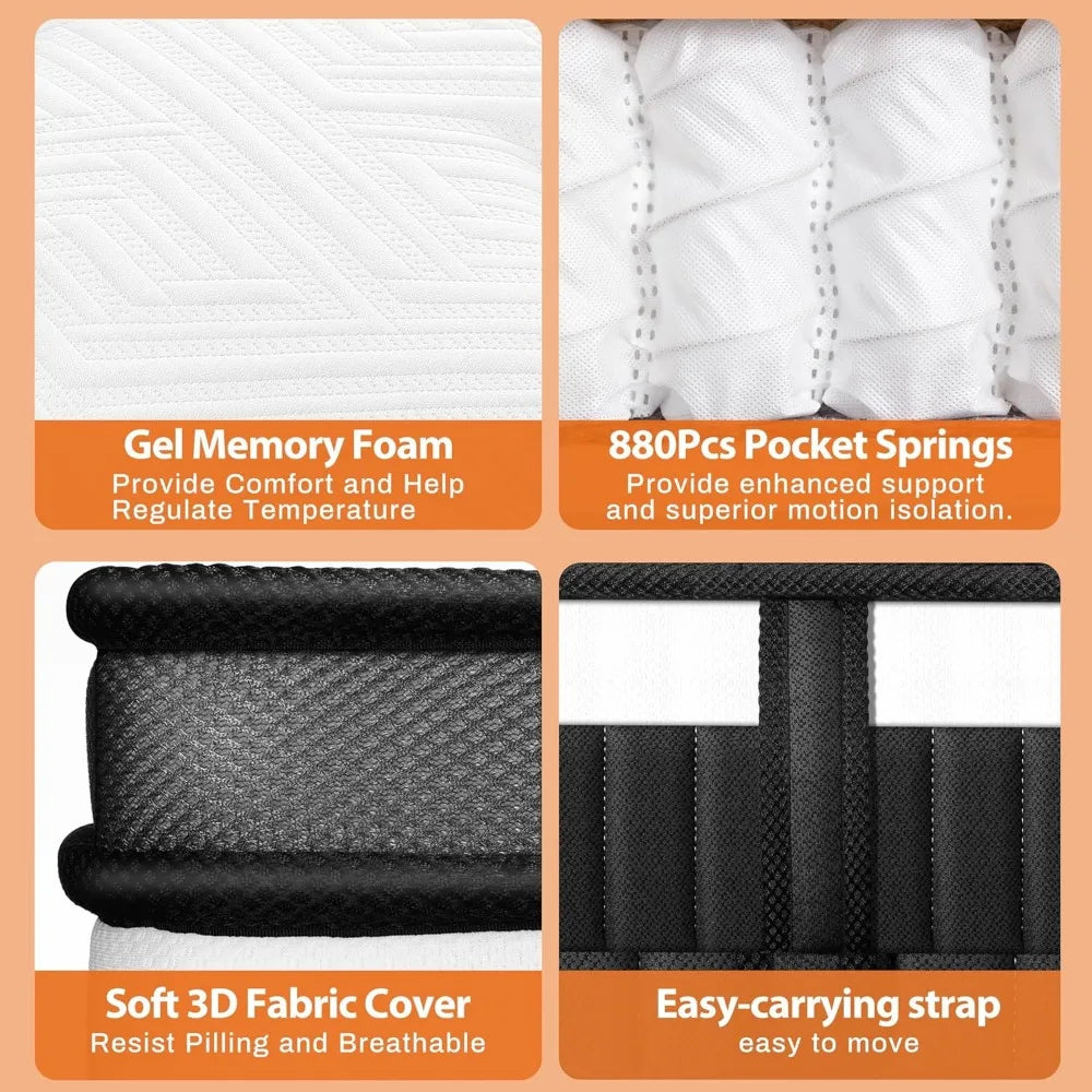 14in King Size Mattress, Cooling Memory Foam Mattress in a Box, Medium-Firm for Pressure Relief & Comfort Sleep, Fiberglass Free