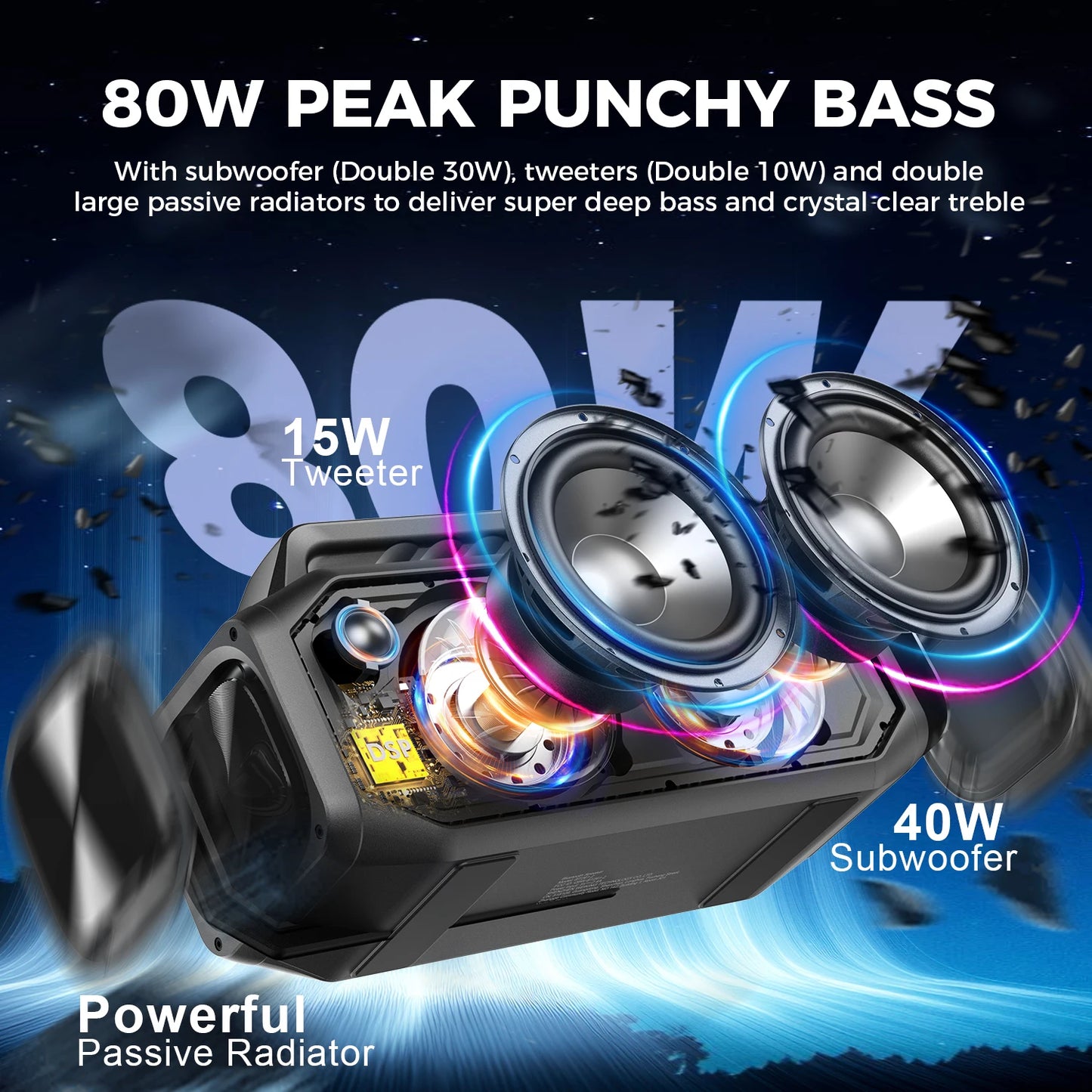 W-KING Portable Bluetooth Speaker.Waterproof Wireless Outdoor Speaker with Deep Bass & Power Bank