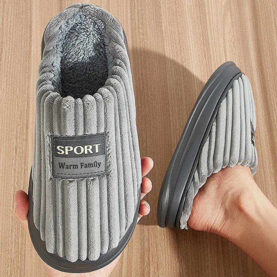House Slippers For Men Furry Cozy Memory Foam Round Toe Couple Shoes Warm Winter Soft Plush Slippers