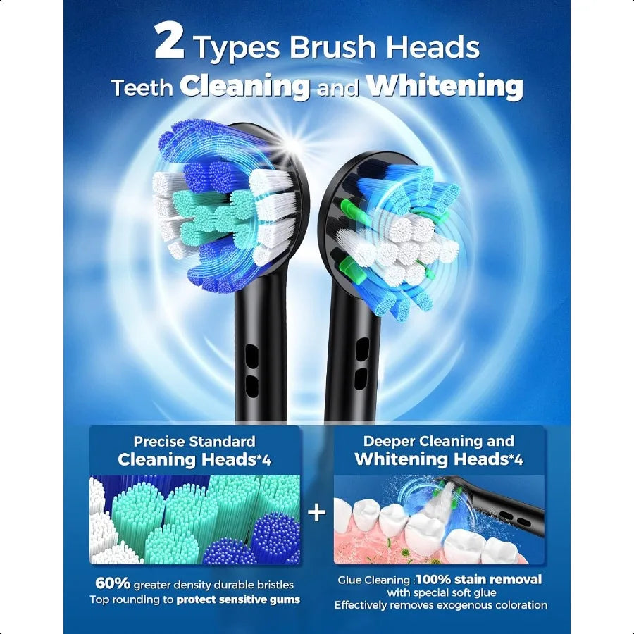 Rotating Electric Toothbrush for Adults with 8 Brush Heads 2 Types 4 Modes Deep Clean Electric Toothbrush with Rechargeable Pow