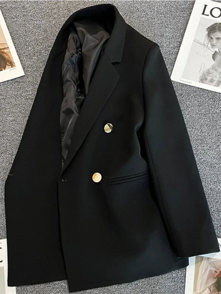 Women's Double-Breasted Blazer Coat . Elegant Long Sleeve Tailored Jacket