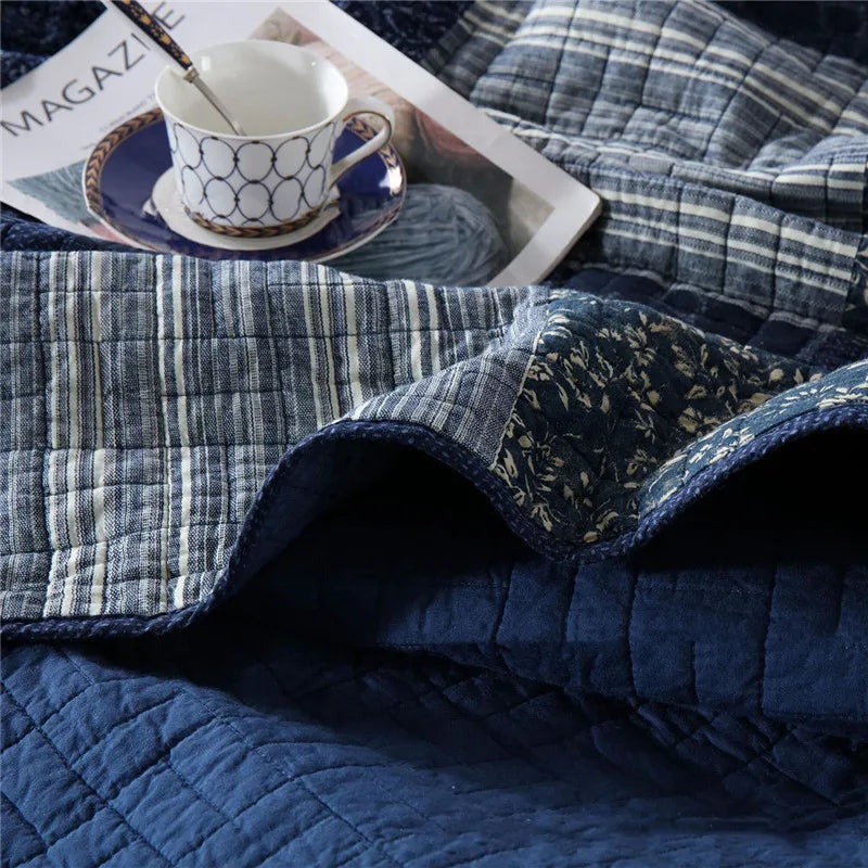 Vintage Cotton Patchwork Quilted Bedspread Set