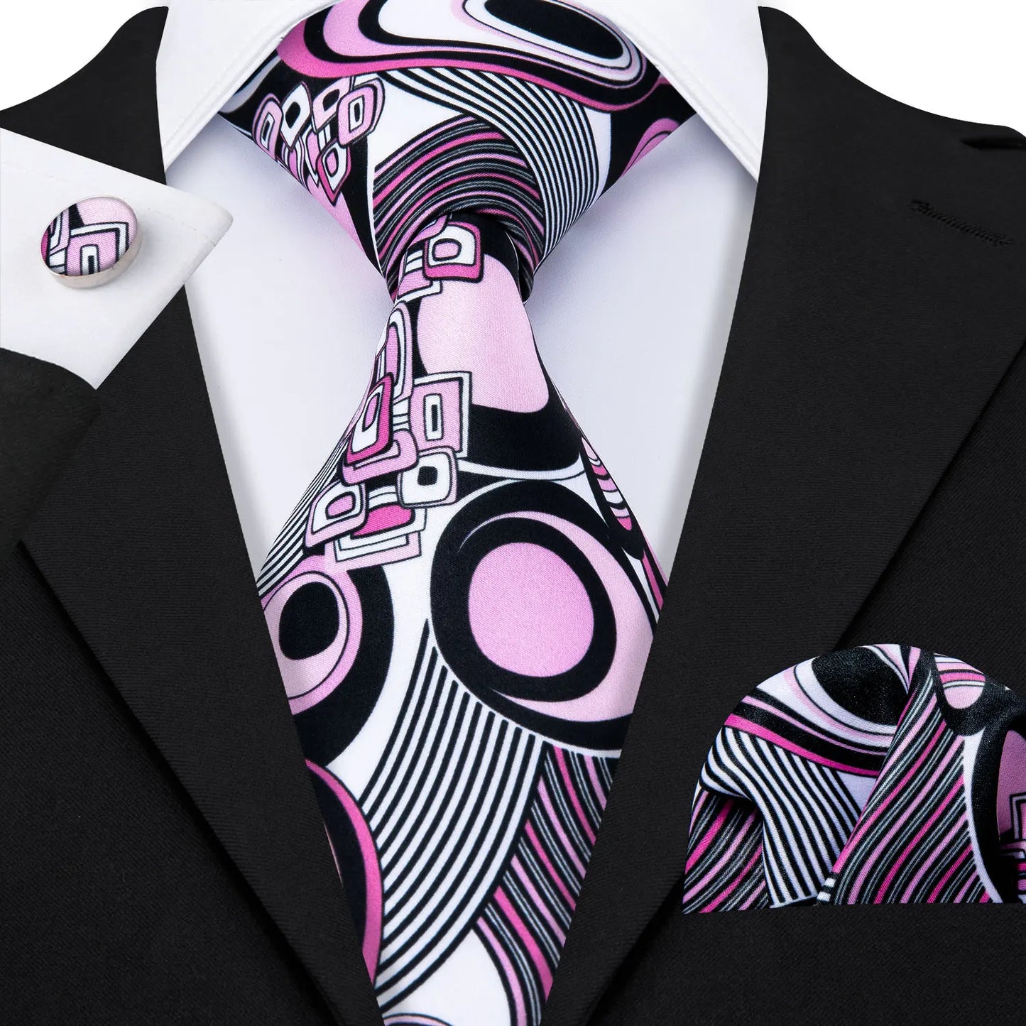 Luxury Designer Silk Tie Set for Men,  Necktie, Pocket Square & Cufflinks for Weddings, Business & Formal Events