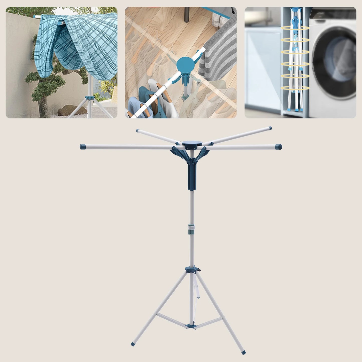 Foldable Tripod Clothes Drying Rack . Freestanding Portable Metal Laundry Drying Stand for Indoor & Outdoor Use