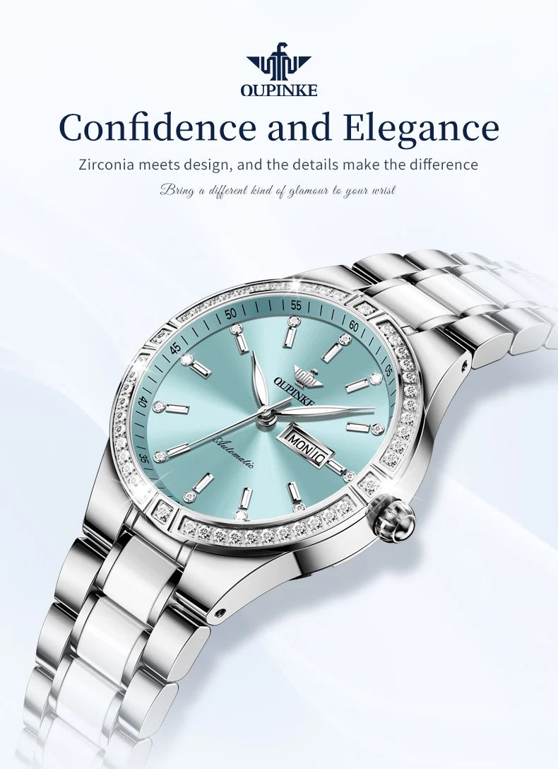 OUPINKE 3283 Luxury Woman Watch Japan Automatic Mechanical Wristwatches Elegant Ceramics Strap Waterproof Ladies Dress Watches