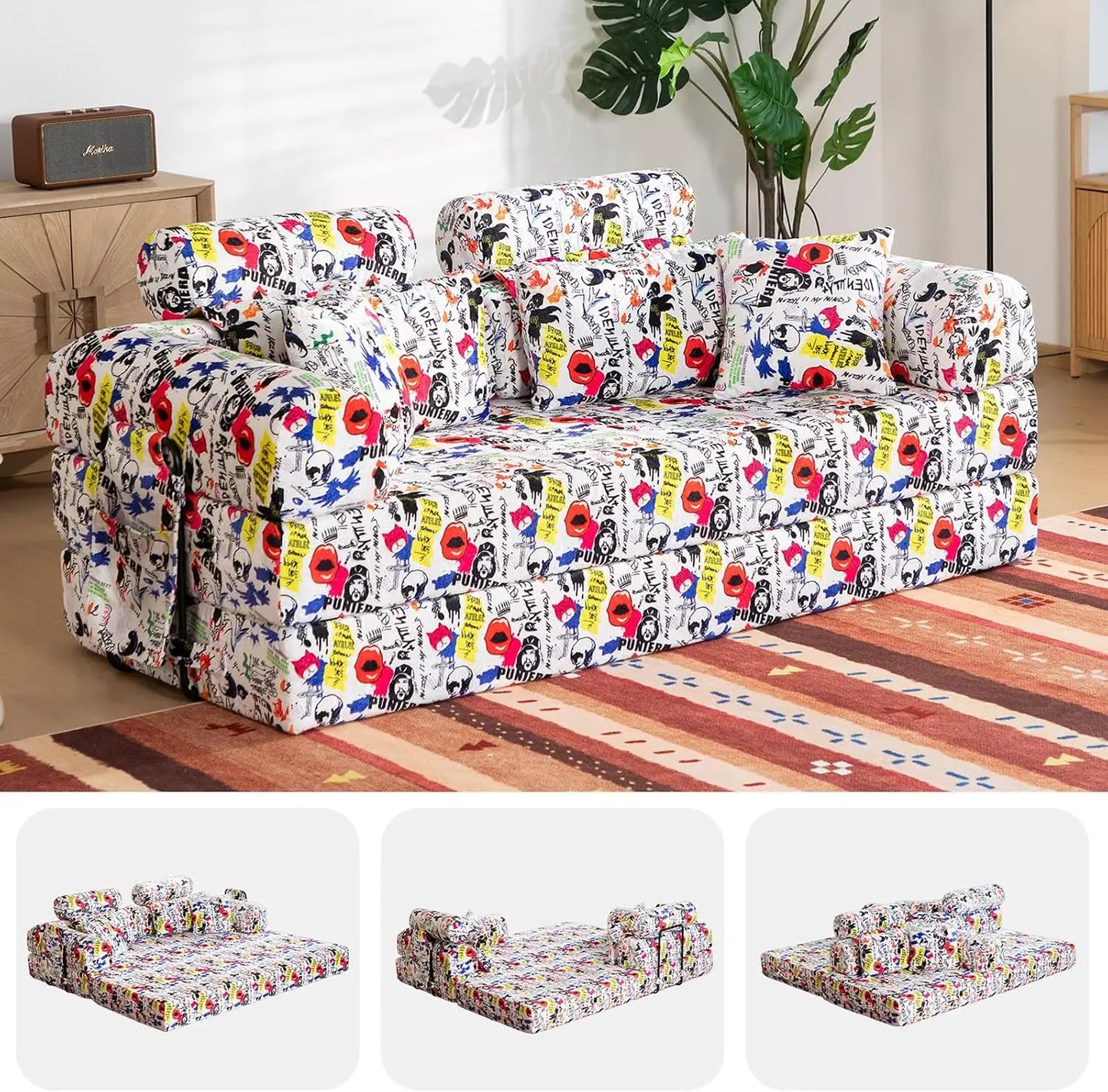 78.8-Inch Convertible Futon Sofa Bed with High Back
