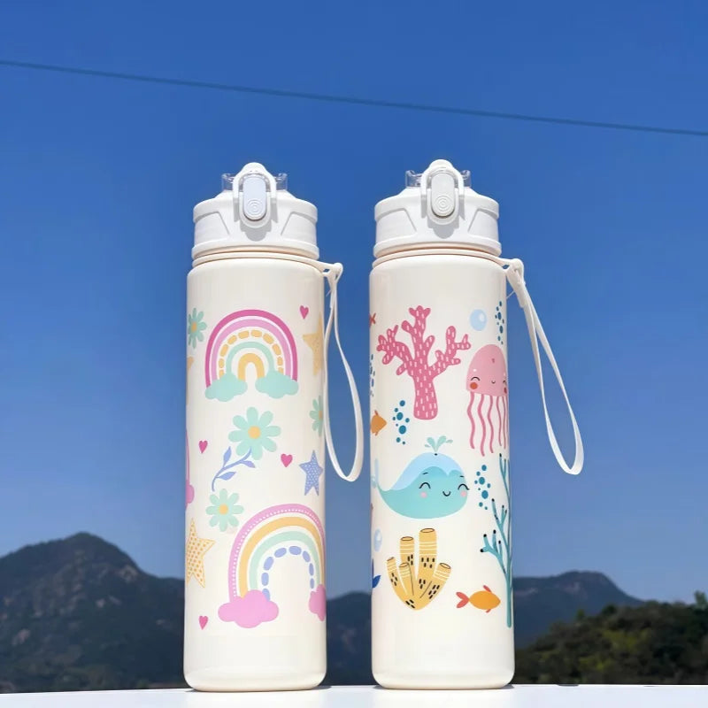 750ml Dinosaur Kids Water Bottle with Straw. Leakproof Sports & School Drinking Cup