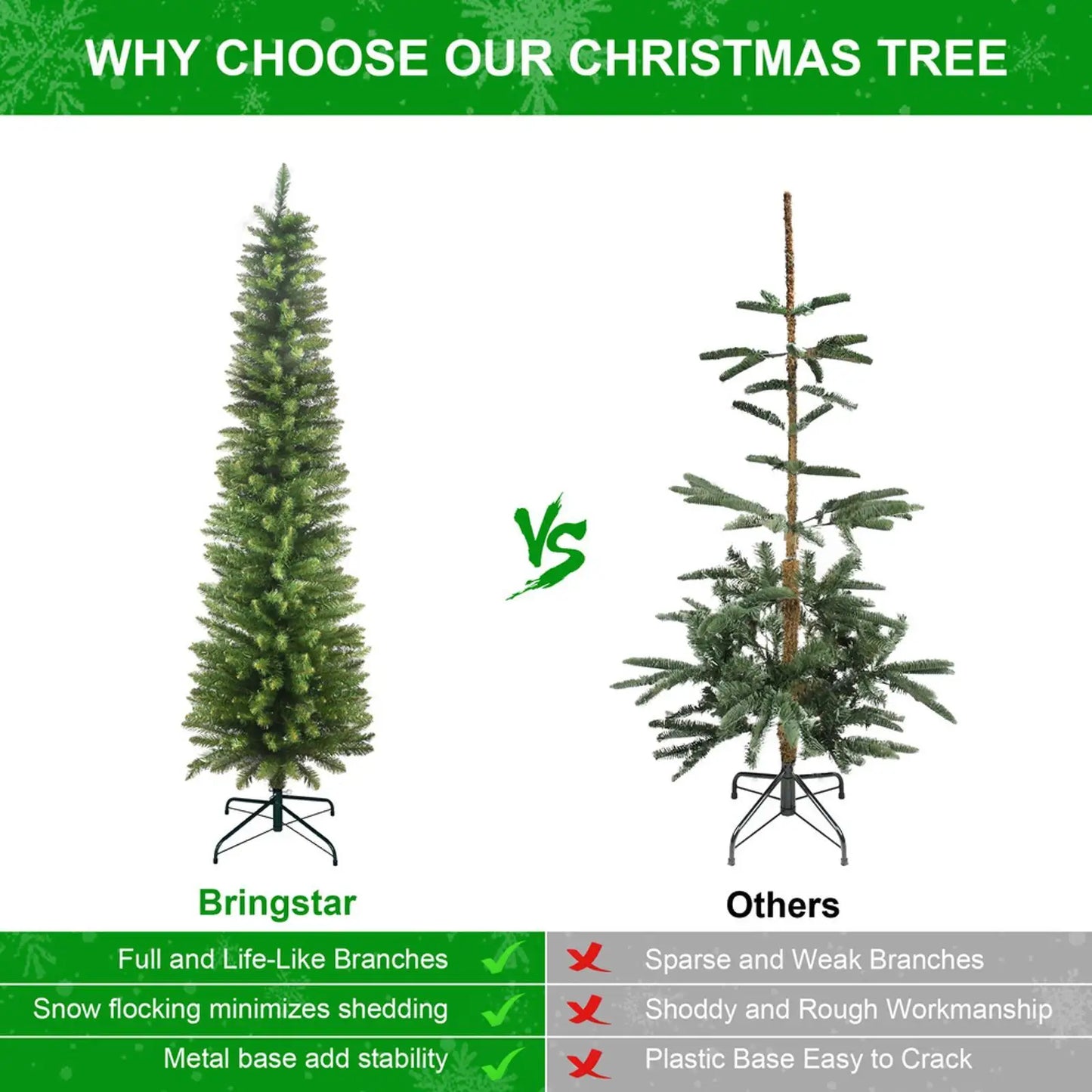 7FT Green Pencil Christmas Tree .Slim Space-Saving Artificial Holiday Tree with 469 Tips