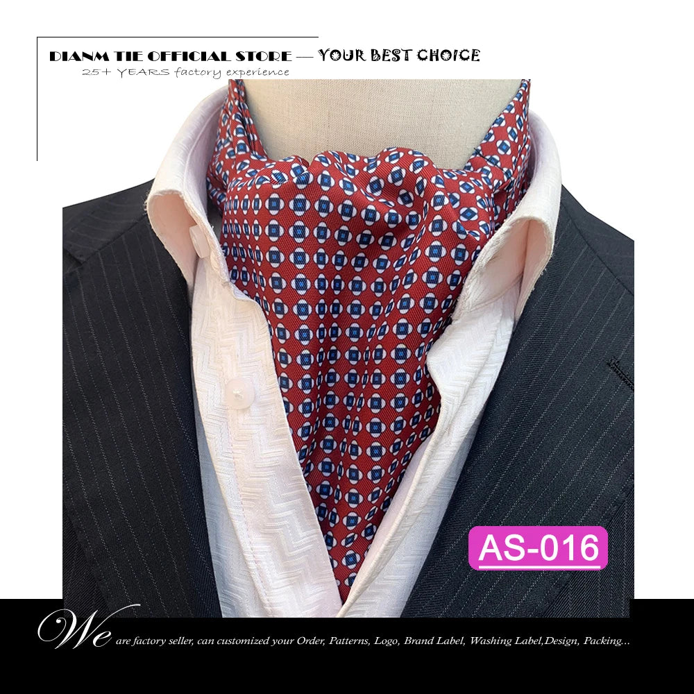 Luxury Men’s Ascot Tie & Pocket Square Set for Weddings, Business & Formal Wear