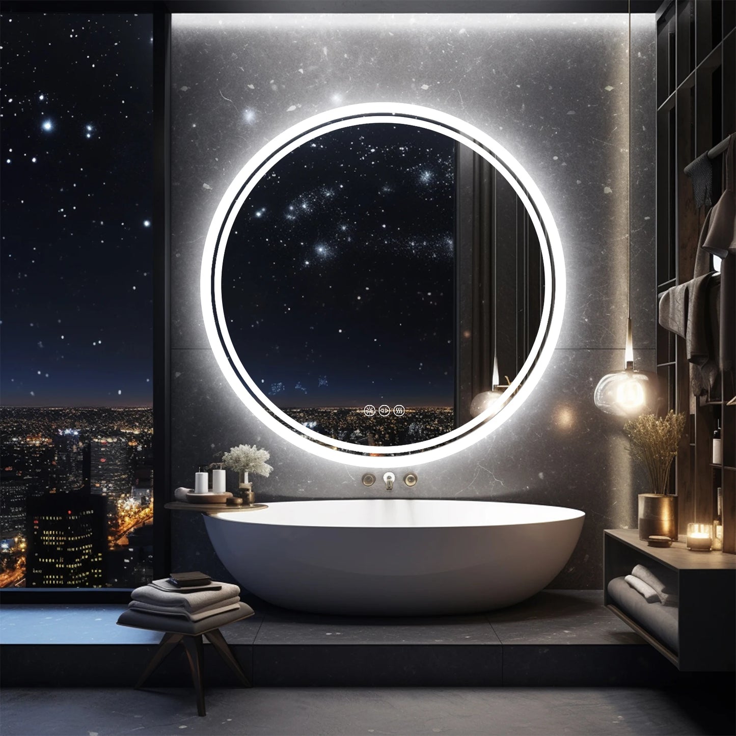 Round Led Bathroom Mirror With Backlit Lights Dimmable