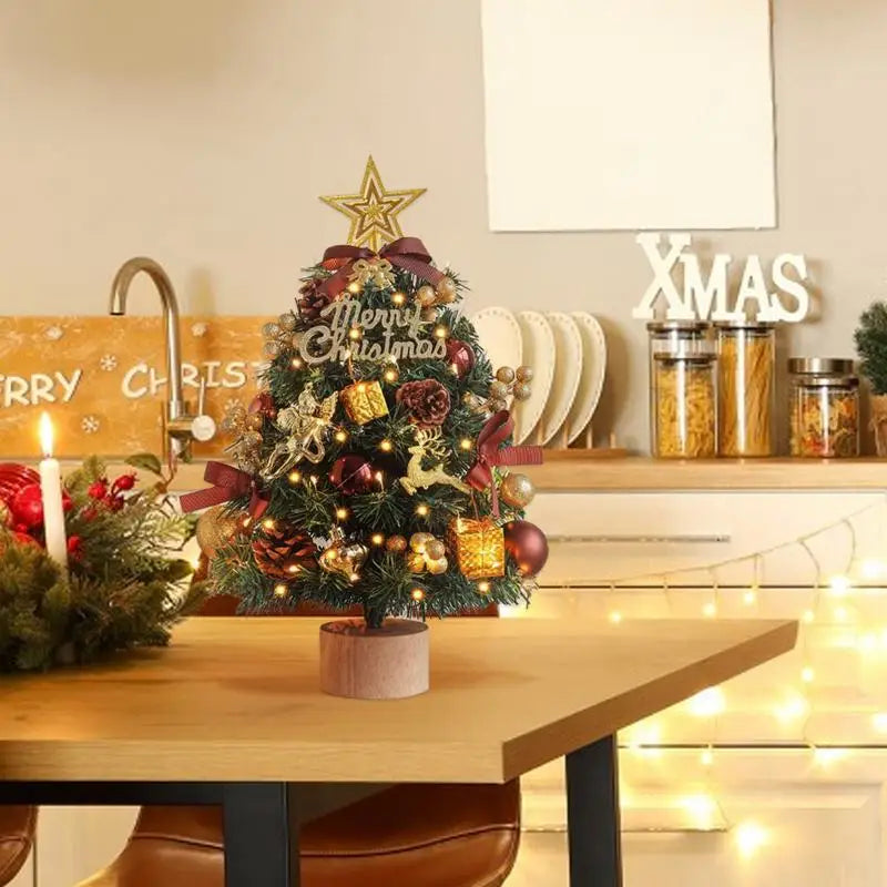 Decorated Tabletop Artificial Christmas Tree. Mini Pre-Decorated Holiday Tree with LED Lights, Ornaments & Star Topper